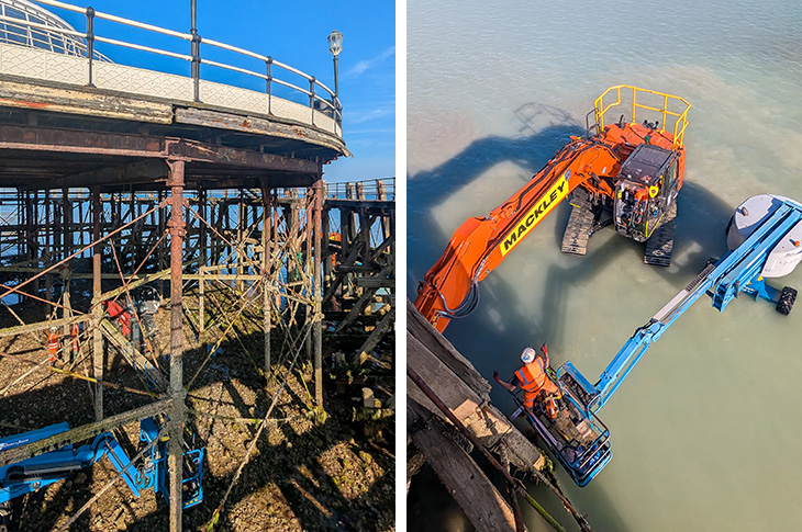 Worthing Pier - reapirs to the pier substructure at low tide - July 2026