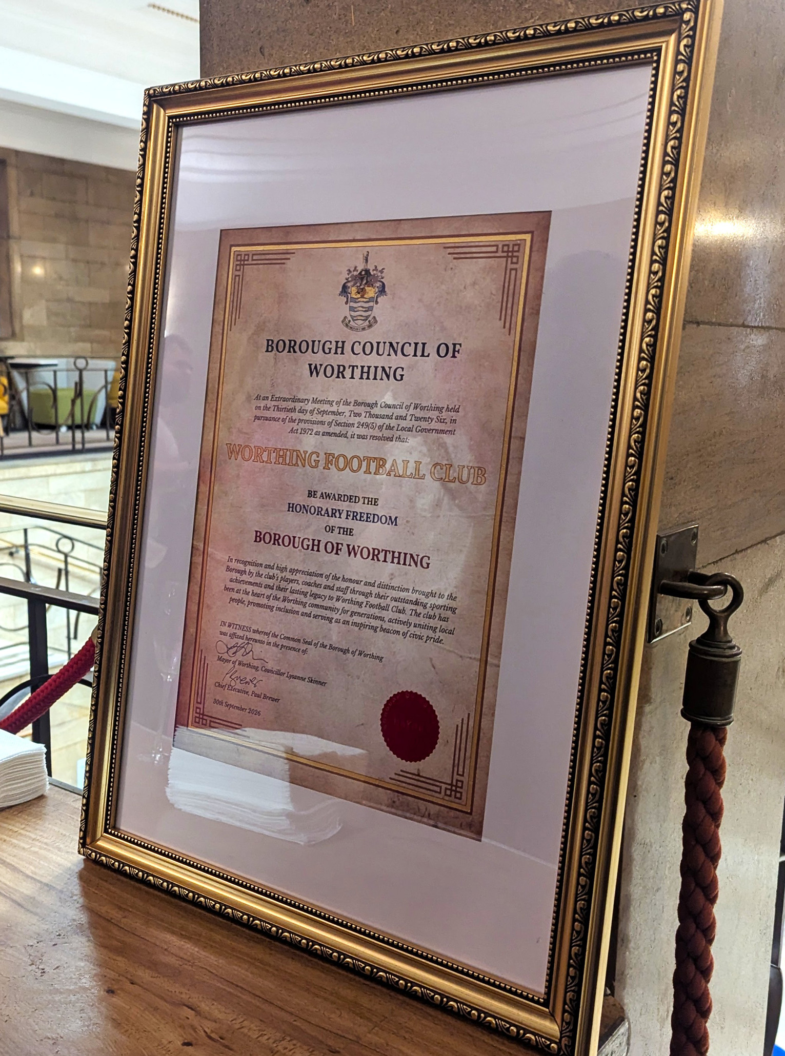 PR26-088 - the Freedom of the Borough certificate (click for a larger image)