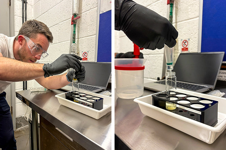 PR26-096 - Planet Ocean representative preparing a seawater sample for analysis