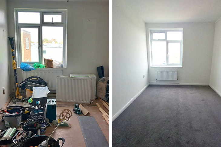 PR26-099 - Grange Court, Southwick - lounge before and after photos