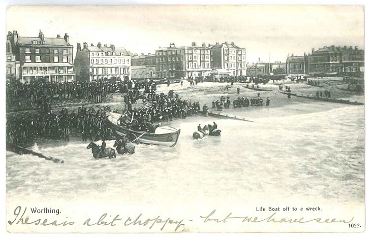 Worthing Pier - Horse drawn lifeboat heading off to a wreck